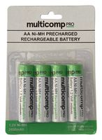 MP001182 - Rechargeable Battery, 1.2 V, Nickel Metal Hydride, 2.45 Ah, AA, Raised Positive and Flat Negative - MULTICOMP PRO