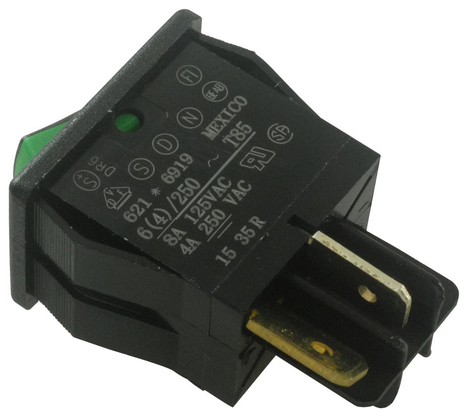 6211691909G ROCKER SWITCH, SPST, BLACK/GREEN CARLING