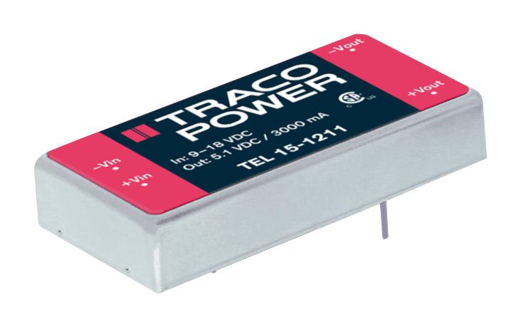 TEL 15-1222 CONVERTER, DC/DC, 15W, +/-12V/0.6A TRACO POWER