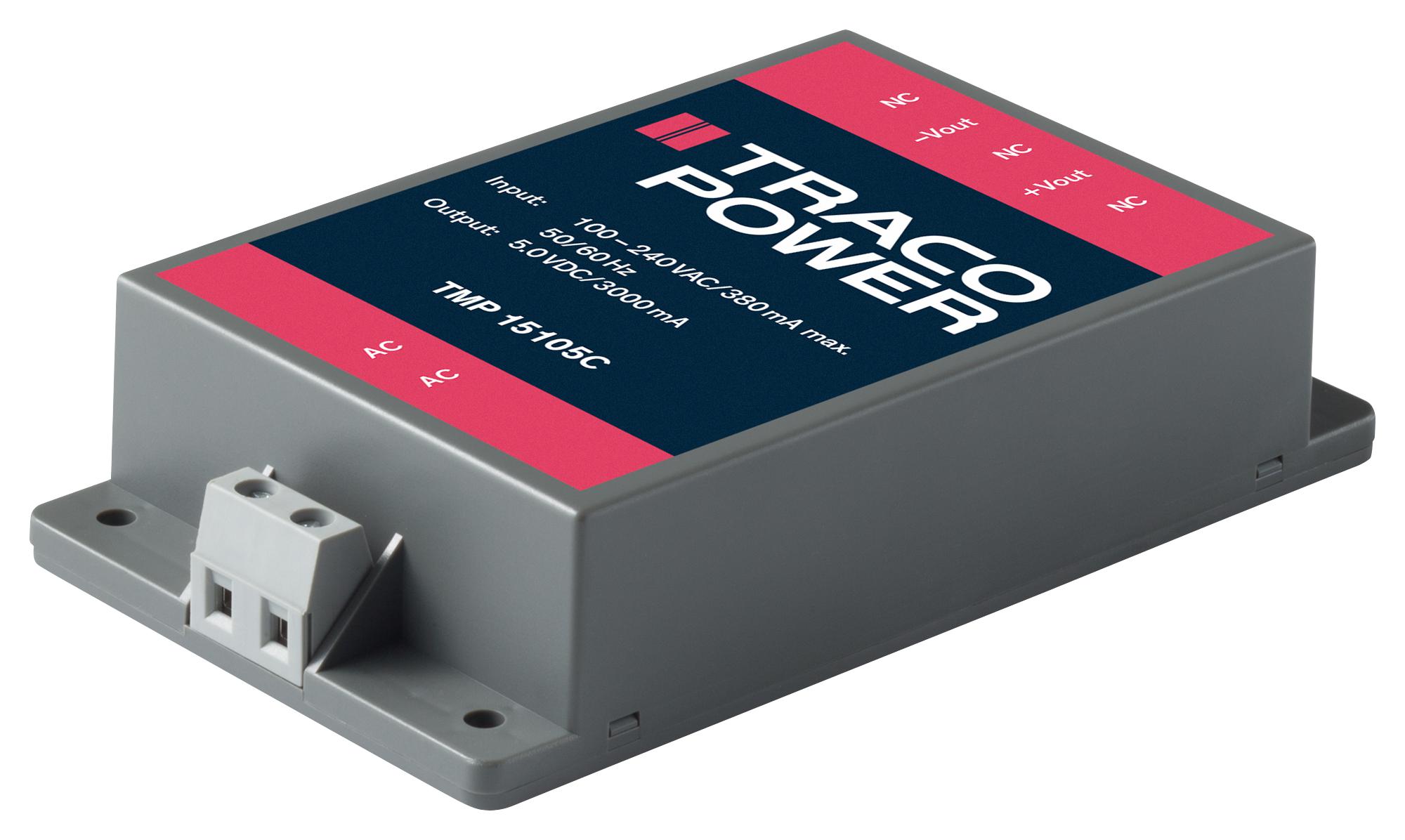 TMP 15105C CONVERTER, AC/DC, 5V, 3A/15W, MODULE TRACO POWER