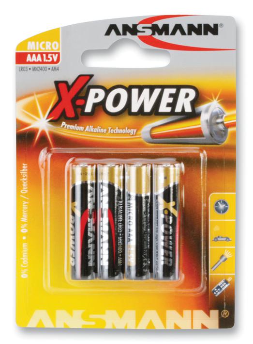 5015653 BATTERY, ALKALINE, AAA, PK4 ANSMANN