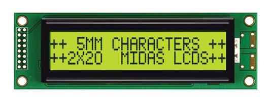 MC22005A6WK-SPTLY-V2 DISPLAY, ALPHANUMERIC, 20X2, YELLOW/GRN MIDAS