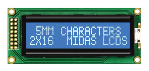 MC21605B6WD-BNMLW-V2 DISPLAY, ALPHANUMERIC, 16X2, WHITE MIDAS