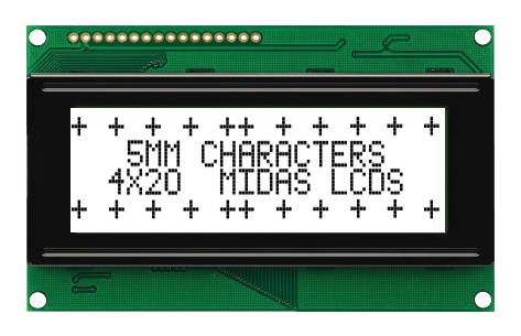 MC42005A6W-FPTLW3-V2 DISPLAY, ALPHANUMERIC, 20X4, WHITE MIDAS