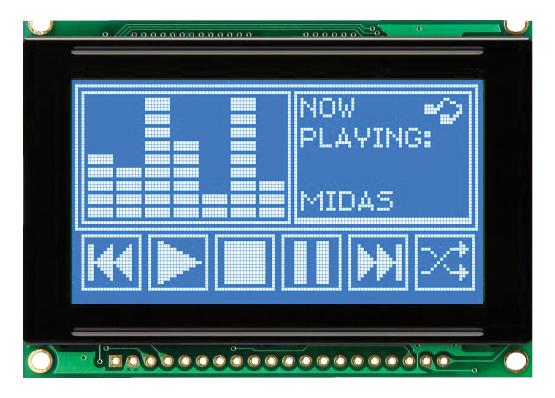 MC128064E6W-BNMLW-V2 LCD, 128X64 NEG STN, W B/L, FONT SET MIDAS