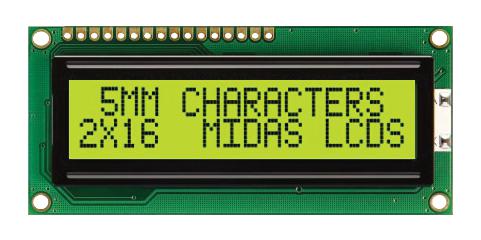 MC21605C6W-SPR-V2 DISPLAY, ALPHANUMERIC, 16X2, NOBACKLIGHT MIDAS