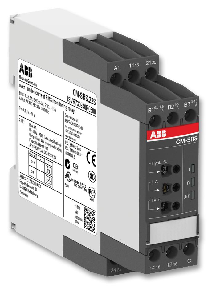 1SVR730840R0500 RELAY, CURRENT SENSING, DPDT, 15A ABB