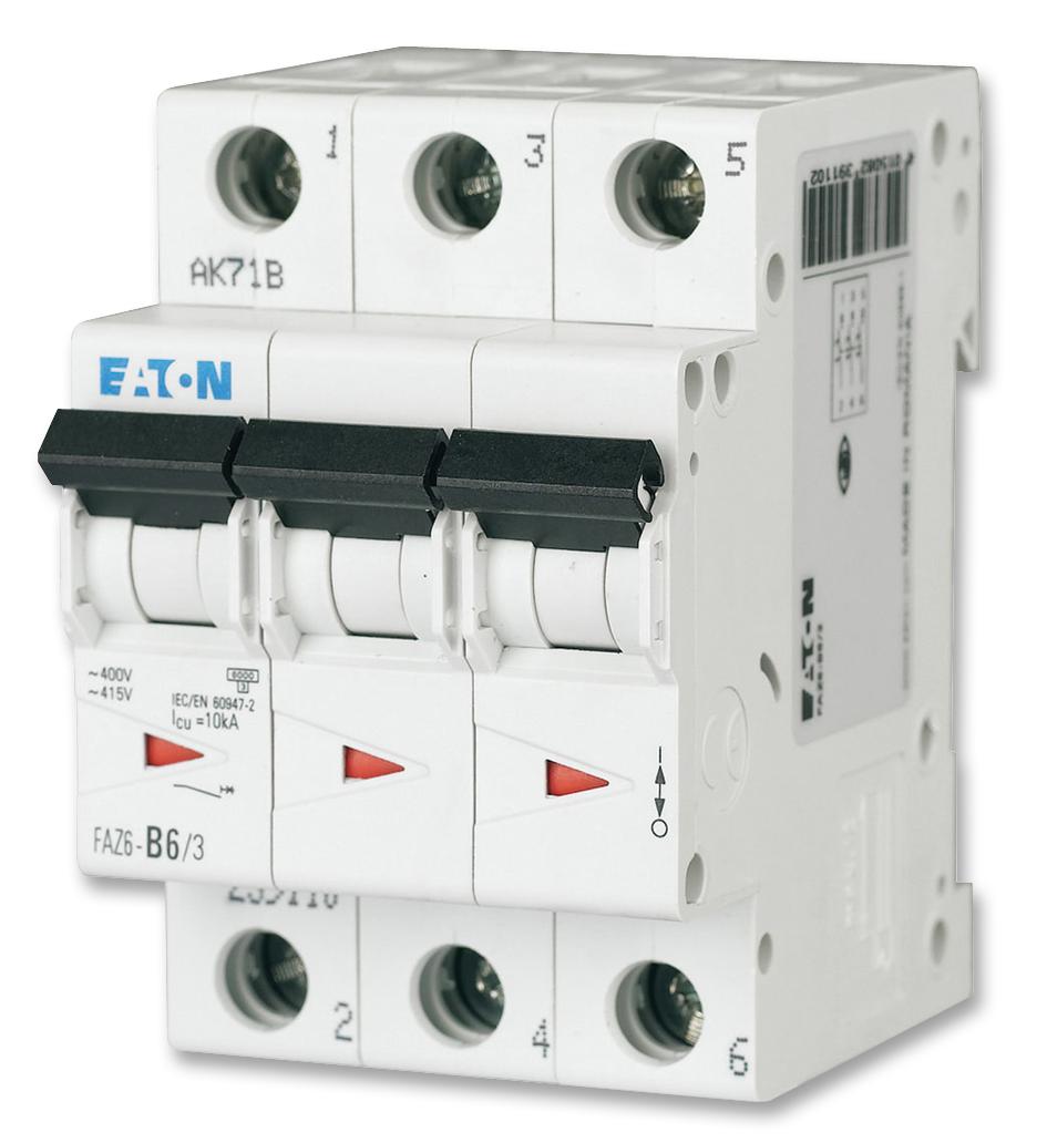 FAZ6-B10/3 MINIATURE CKT BREAKER, 3P, 10A, 400VAC EATON MOELLER