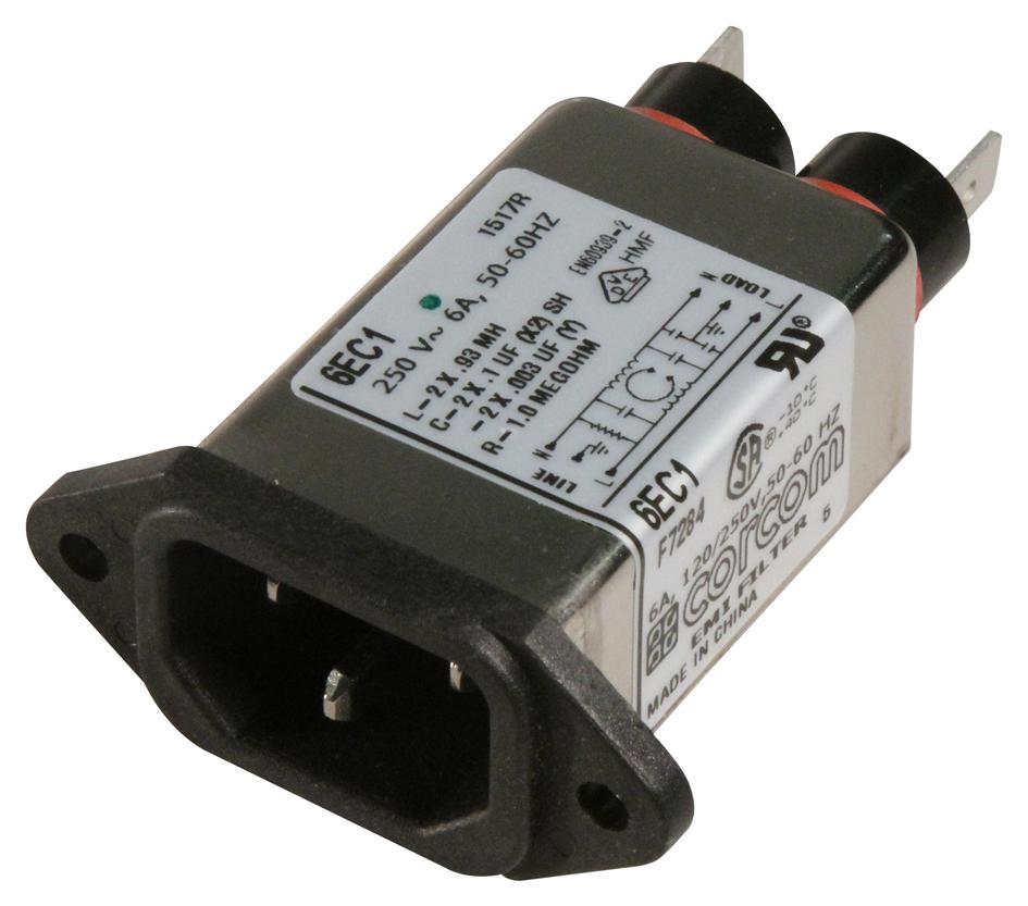 6EC1 FILTER, INLET, IEC, 6A, 250V AC CORCOM - TE CONNECTIVITY