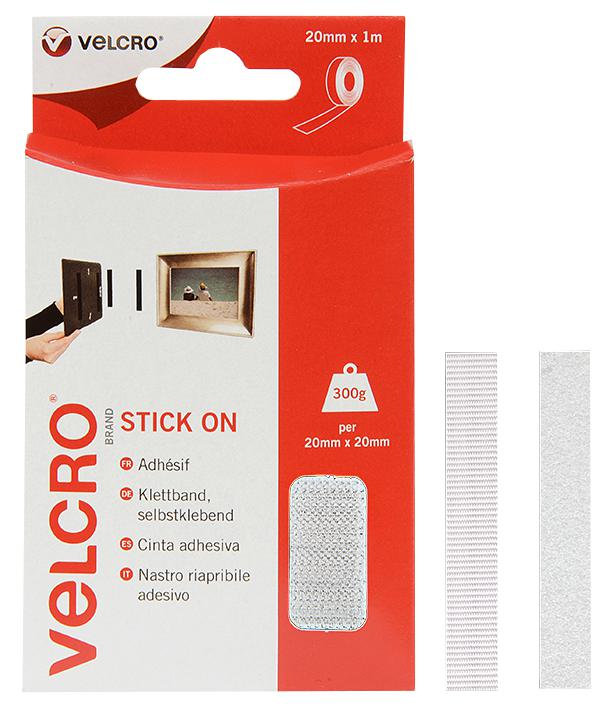 VEL-EC60210 STICK ON TAPE, WHITE, 20MM VELCRO