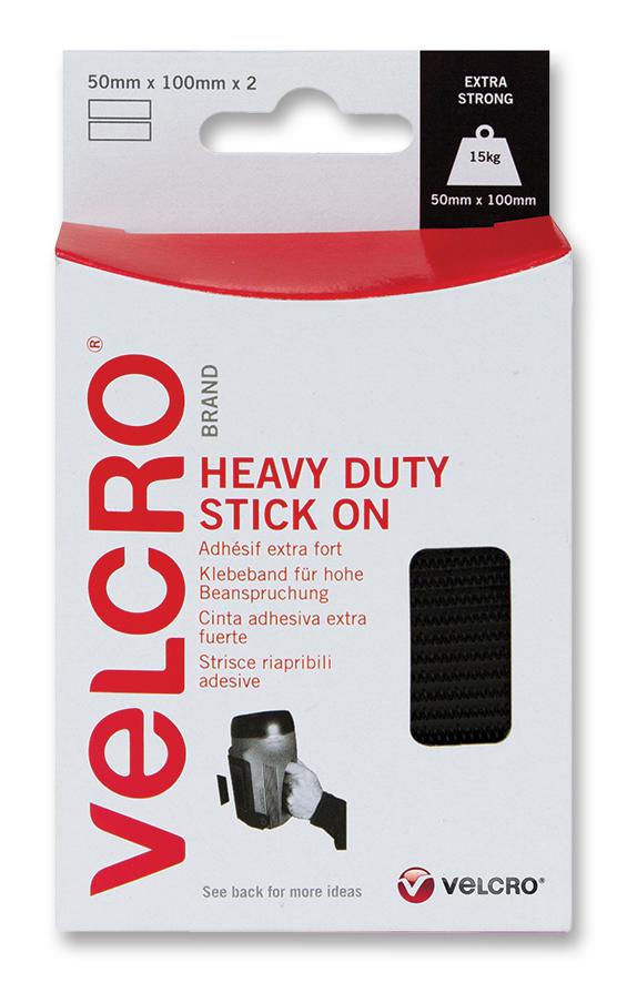 VEL-EC60239 HD STICK ON STRIP, BLACK, 50MM, PK2 VELCRO