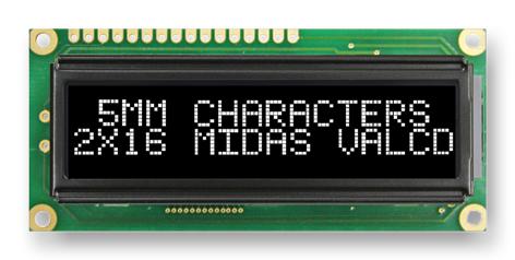 MC21605G12W-VNMLWI LCD, ALPHA-NUM, 16 X 2, WHITE MIDAS
