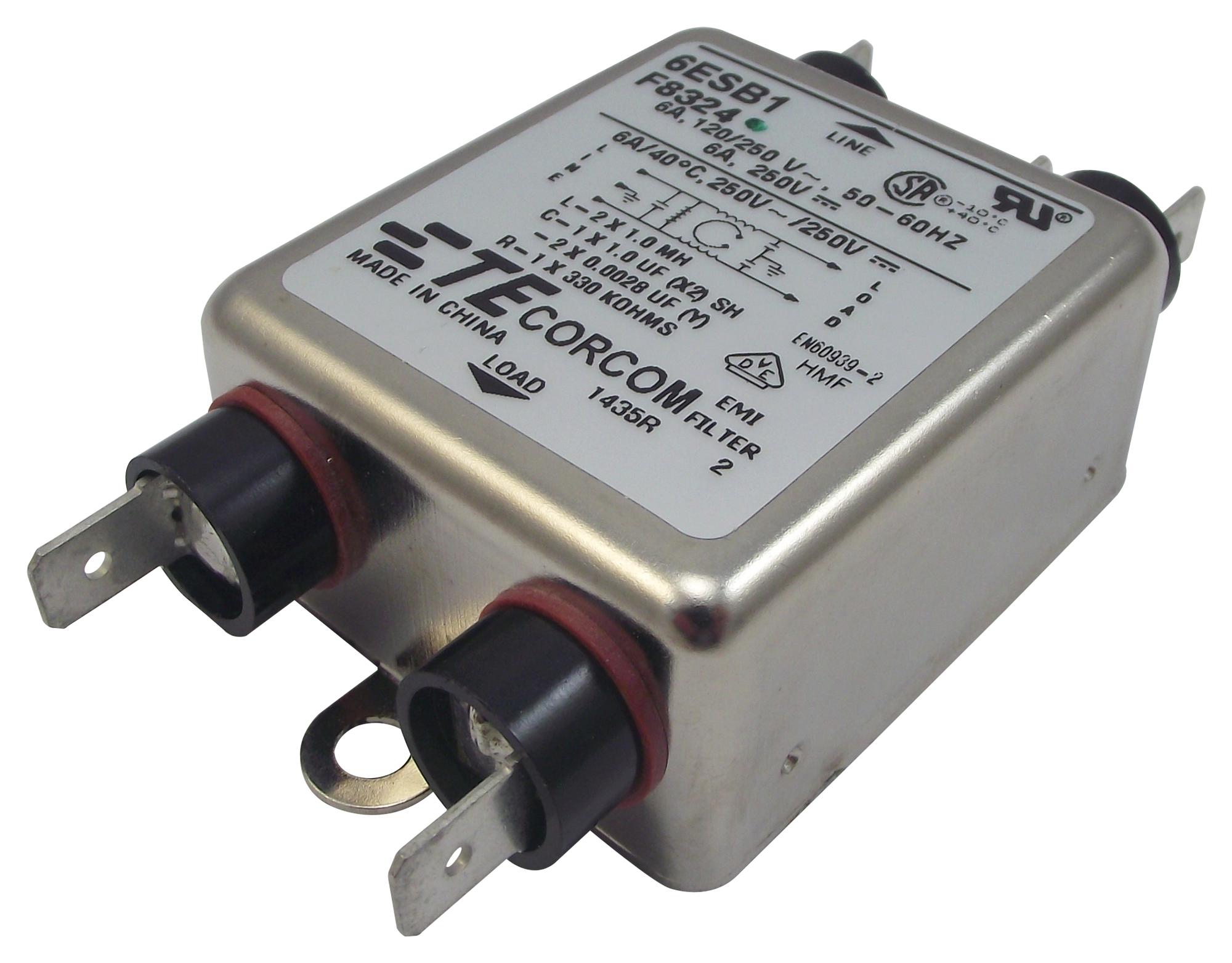 6ESB1 POWER LINE FILTER, EMI/RFI, 6A, 360UA CORCOM - TE CONNECTIVITY