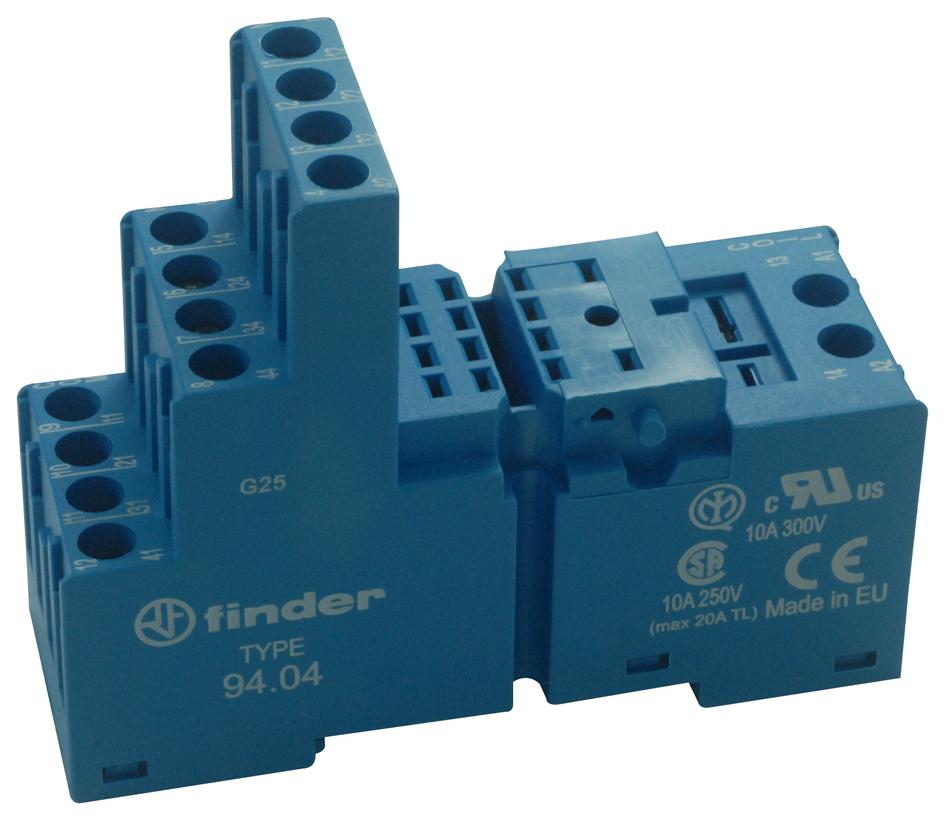 94.04 RELAY SOCKET, DIN RAIL, 250V, 10A, BLUE FINDER