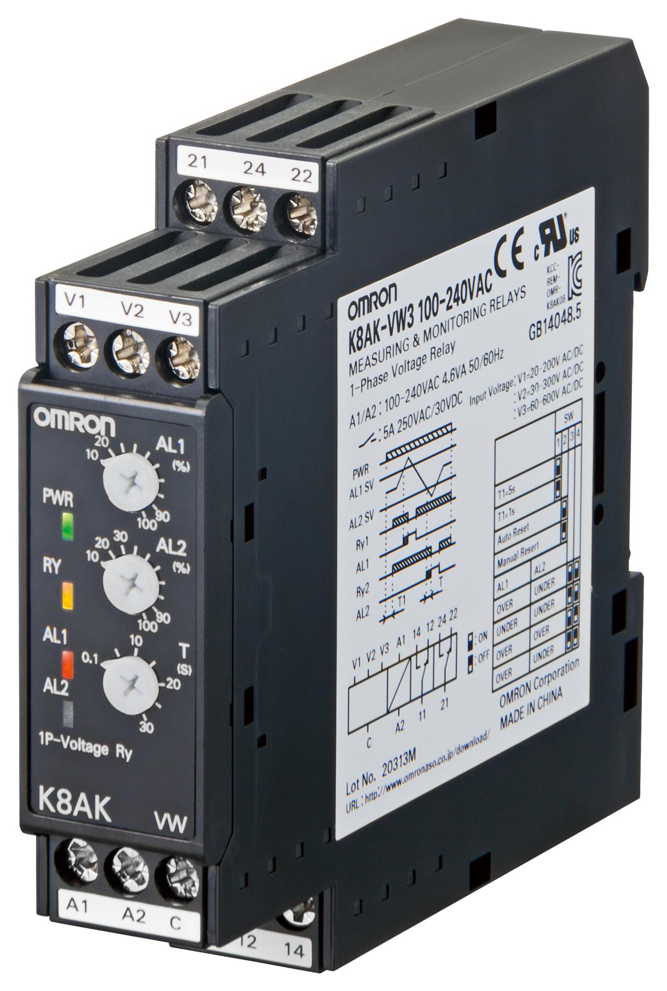 K8AKVS2100240VAC VOLTAGE MONITORING RELAY, 100-240VAC OMRON