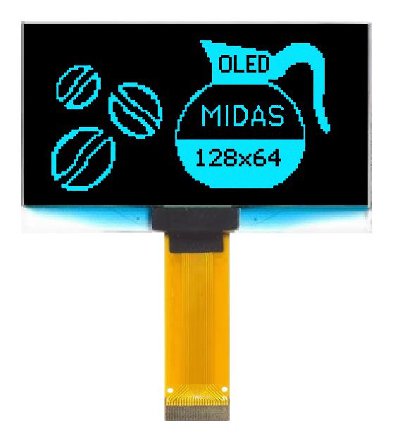 MCOT128064HV-BM OLED DISPLAY, BLUE, 2.42 INCH MIDAS