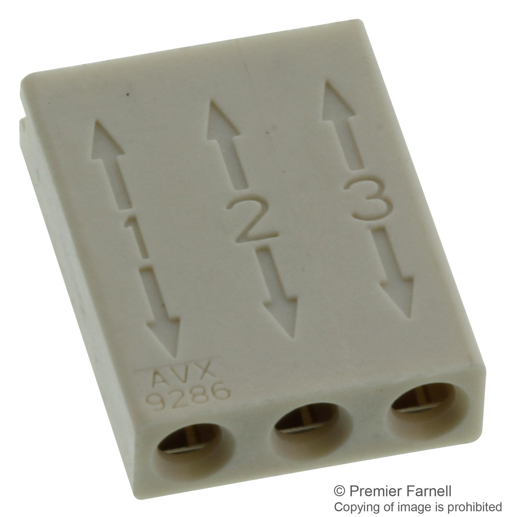 009286003203906 CONNECTOR, THRU WIRE, CRIMP, 3POS, 1ROW AVX INTERCONNECT