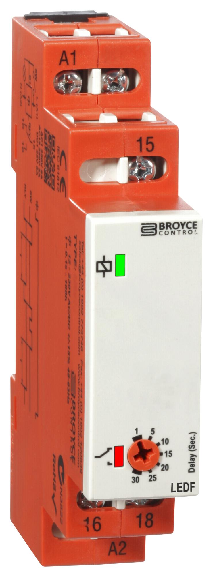 LEDF 24VAC/DC/230VAC. 0.5-10 MINS TRUE DELAY OFF TIMER, 0.5S-10MIN, SPDT BROYCE CONTROL