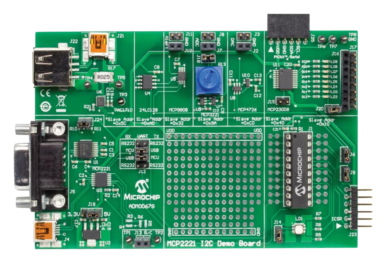 ADM00678 DEMO BOARD, USB TO I2C/UART COMM MICROCHIP