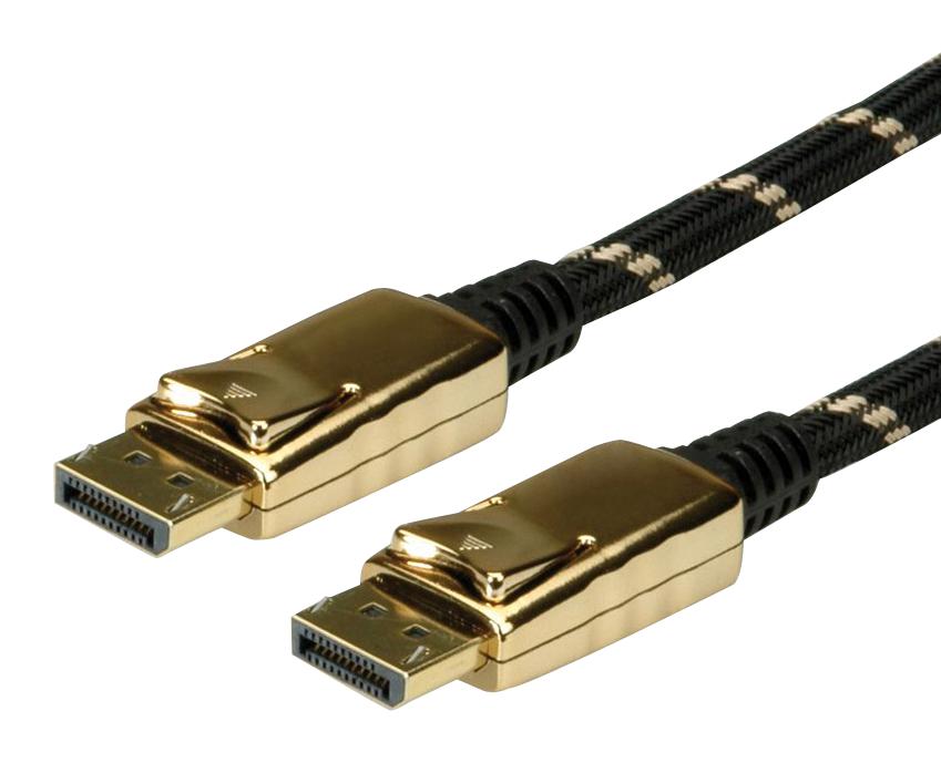 11.04.5647 AUDIO CABLE, DP PLUG, 5M, BLK/GLD ROLINE