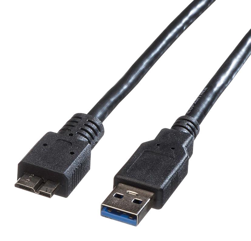11.02.8875 USB CABLE, 3.0 A-MICRO B PLUG, 2M, BLK ROLINE