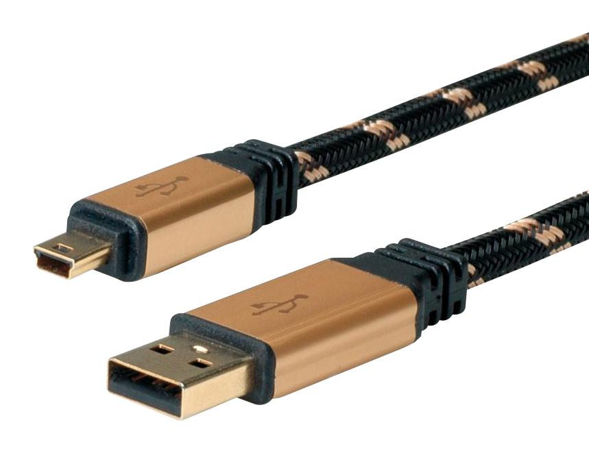 11.02.8821 USB CABLE, 2.0 A-MINI B PLUG, 0.8M, BLK ROLINE