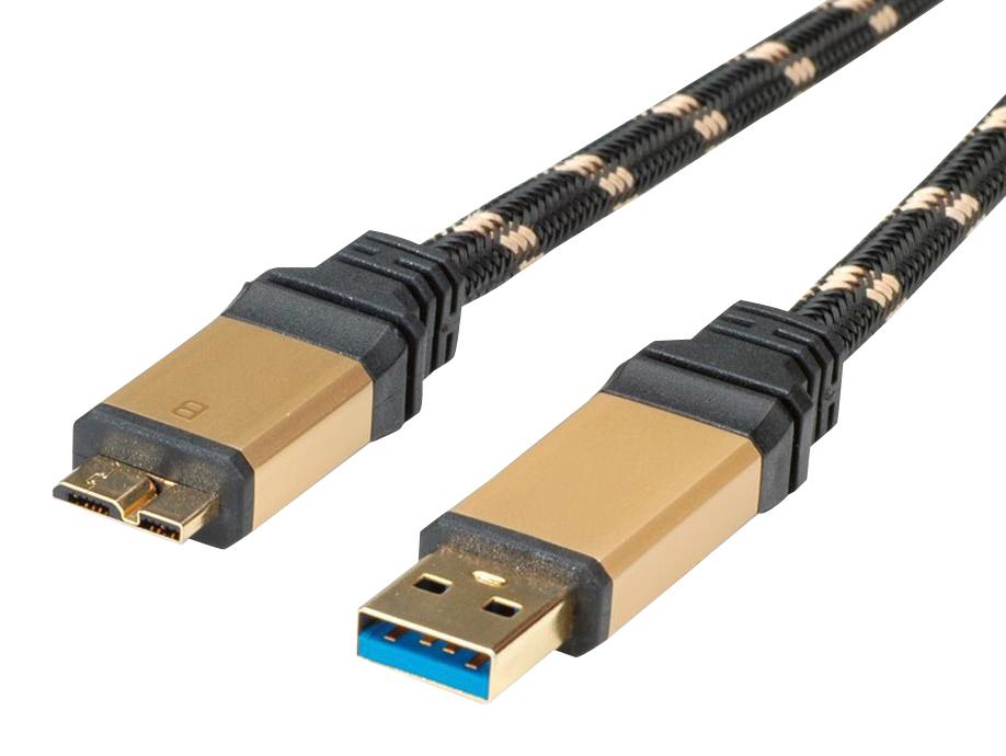 11.02.8878 USB CABLE, 3.0 A-MICRO B PLUG, 0.8M, BLK ROLINE