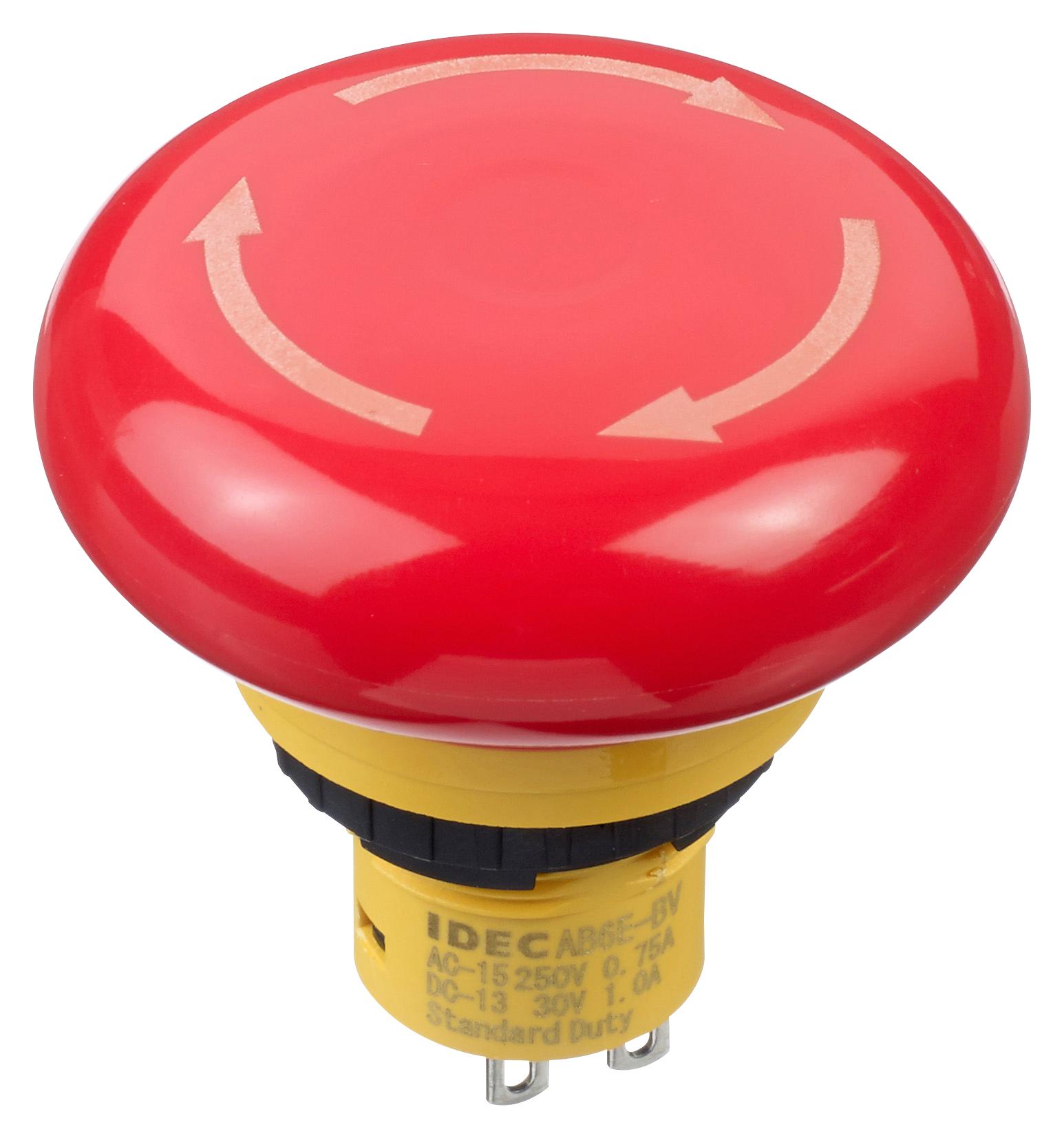 AB6E-4BV02PRM E-STOP PB SW, DPST-NC, 5A, 125V, QC IDEC