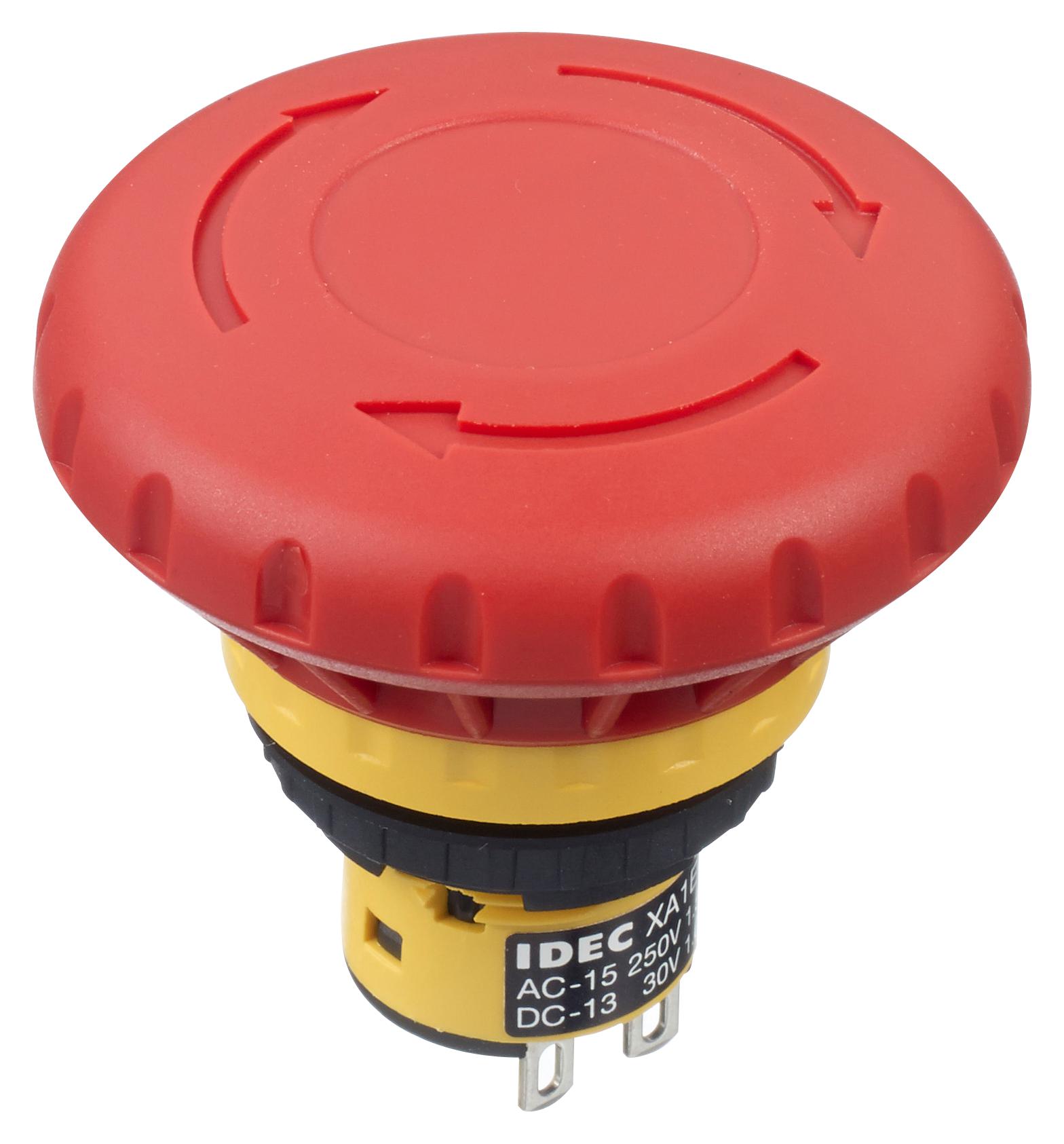 XA1E-BV4U02R E-STOP PB SW, DPST-NC, 3A, 250V, QC IDEC