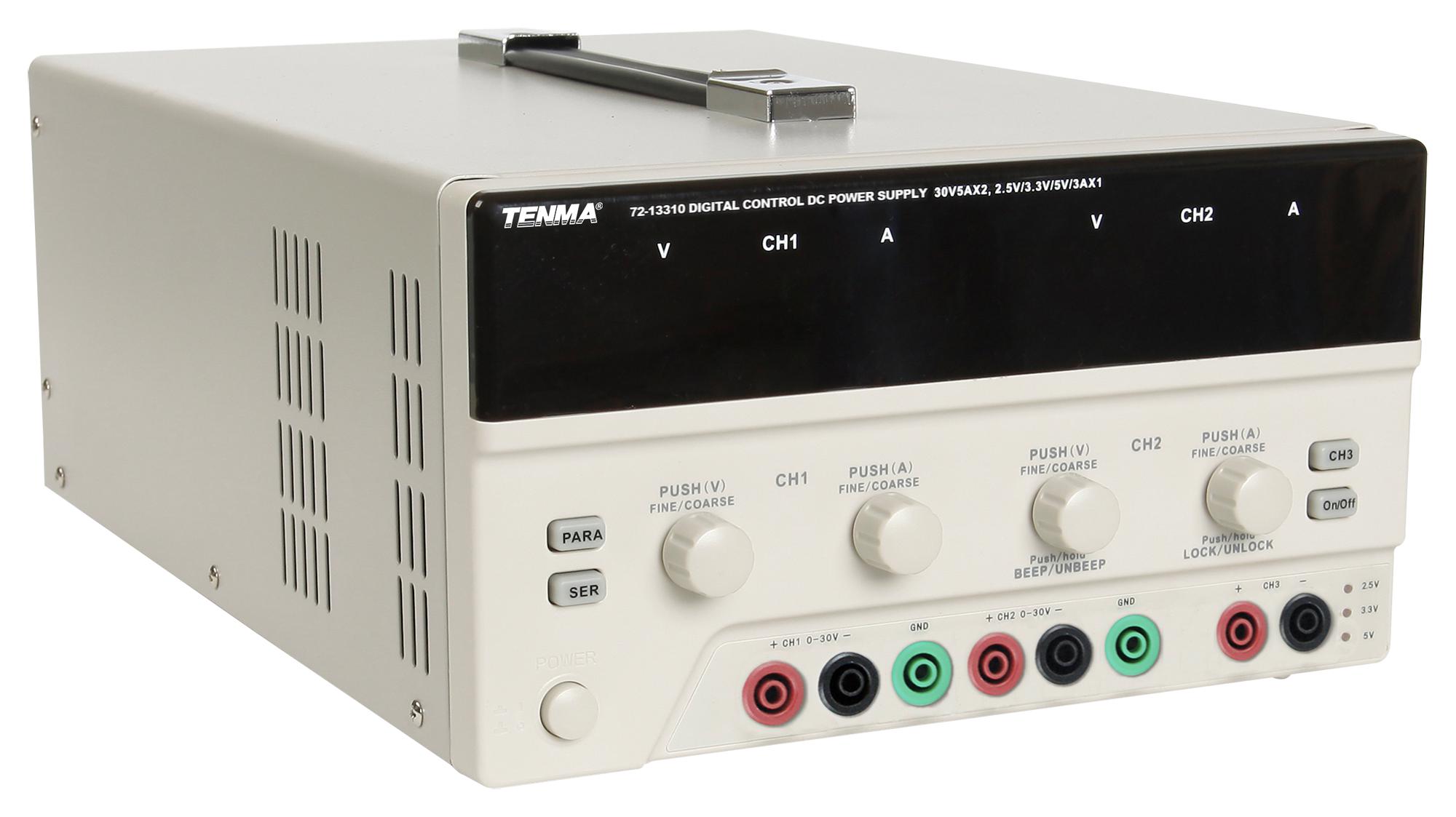 72-13310 DC POWER SUPPLY, 3CH, ADJ/FIXED, 5A, 30V TENMA