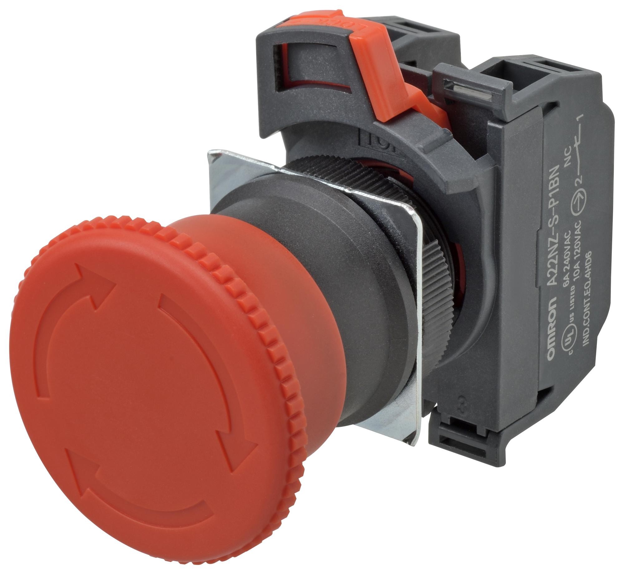 A22NE-M-P202-N E-STOP PB SWITCH, DPST-NC, 10A, 120VAC OMRON