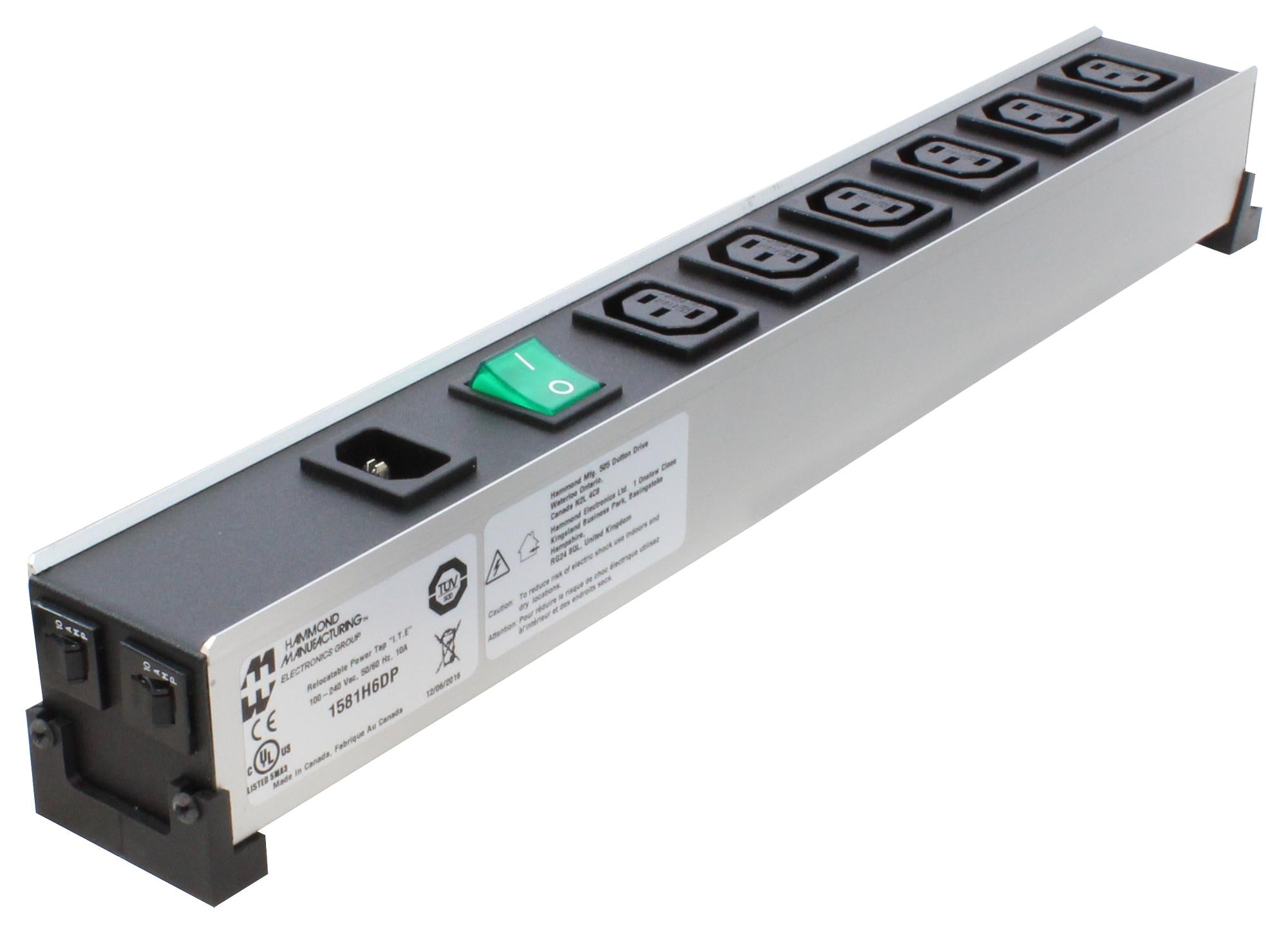 1581H6DP POWER BLOCK, 6 OUTLET, 10A, 240VAC HAMMOND