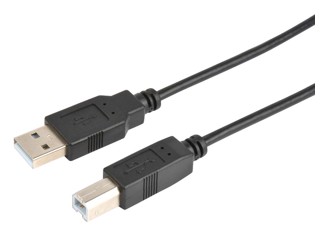 MC002725 USB CABLE, 2.0 TYPE PLUG A-B, 6.6FT, BLK MULTICOMP