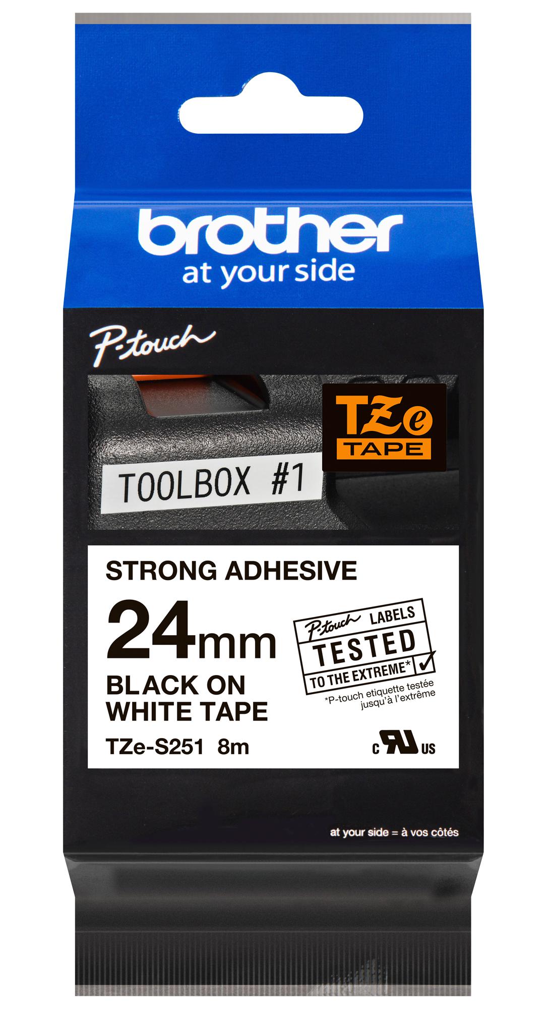 TZES251 PET FILM TAPE, ADHESIVE, BLACK ON WHITE BROTHER