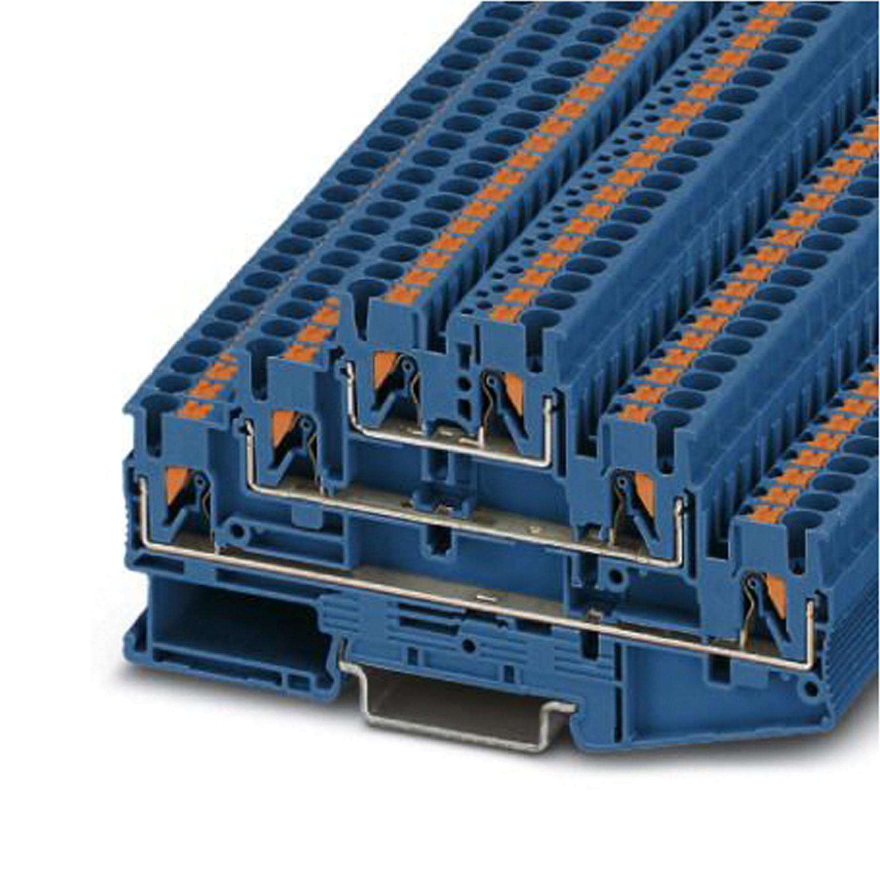 PT 2,5-3L BU DINRAIL TERMINAL BLOCK, 6WAY, 12AWG, BLU PHOENIX CONTACT