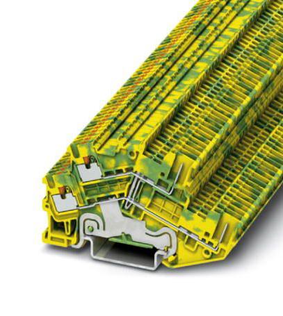 PTTBS 1,5/S/2P-PE DINRAIL TERMINAL, 4WAY, 14AWG, GRN/YEL PHOENIX CONTACT