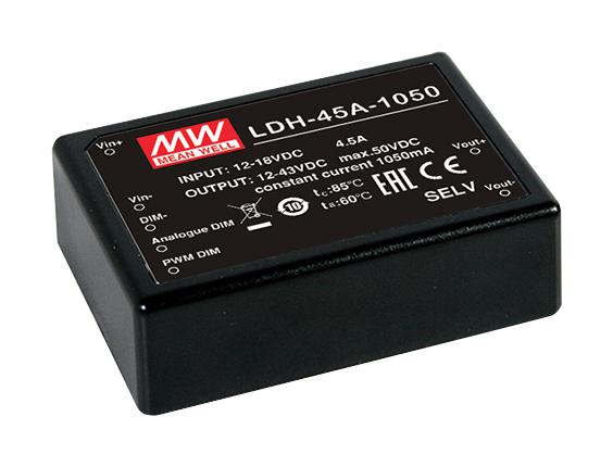 LDH-45A-1050 LED DRIVER, CONSTANT CURRENT, 45.15W MEAN WELL