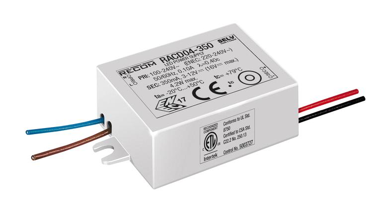 RACD04-500 LED DRIVER, SINGLE O/P, CC MODE, 4W RECOM POWER