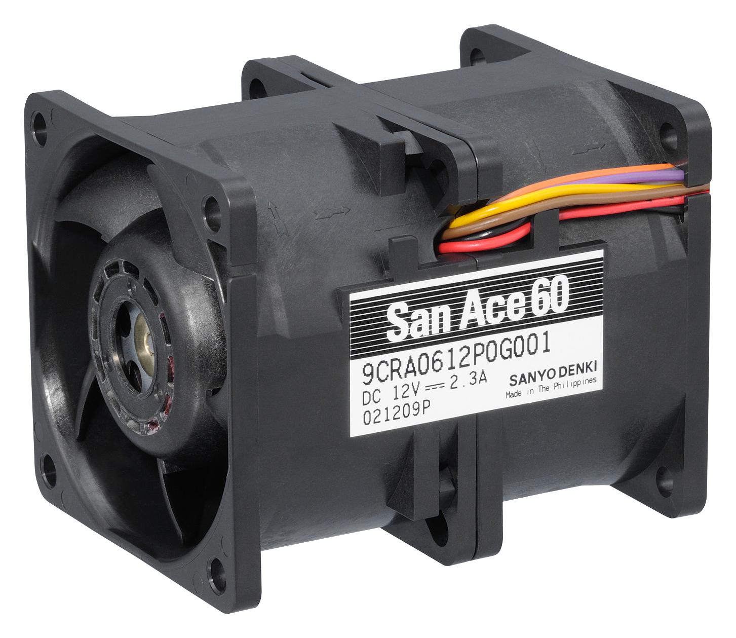 9CRA0612P0G001 DC AXIAL FAN, 70.6CU.FT/MIN, BALL, 60MM SANYO DENKI