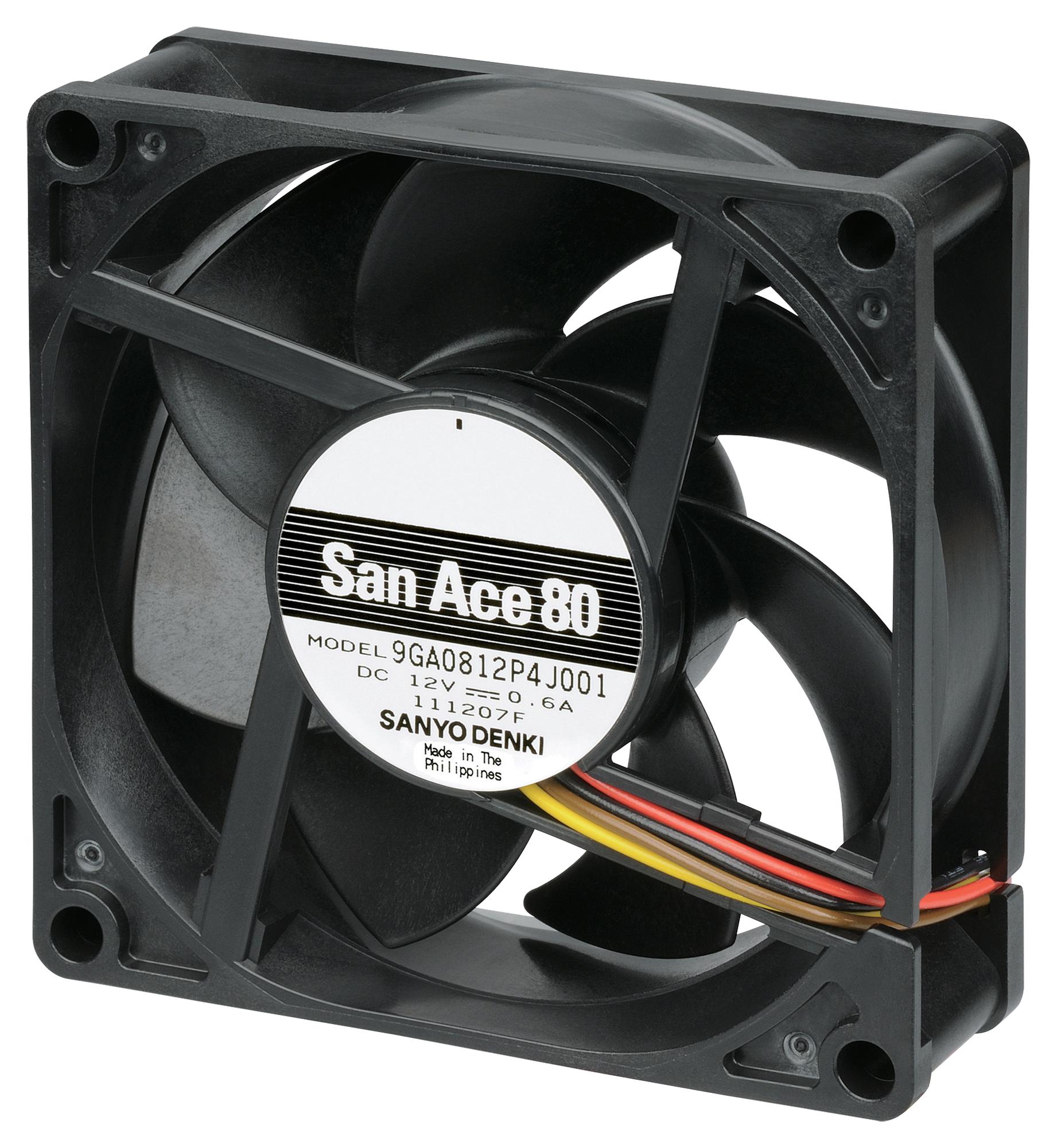 9GA0824P4G001 DC AXIAL FAN, 67.4CU.FT/MIN, BALL, 80MM SANYO DENKI