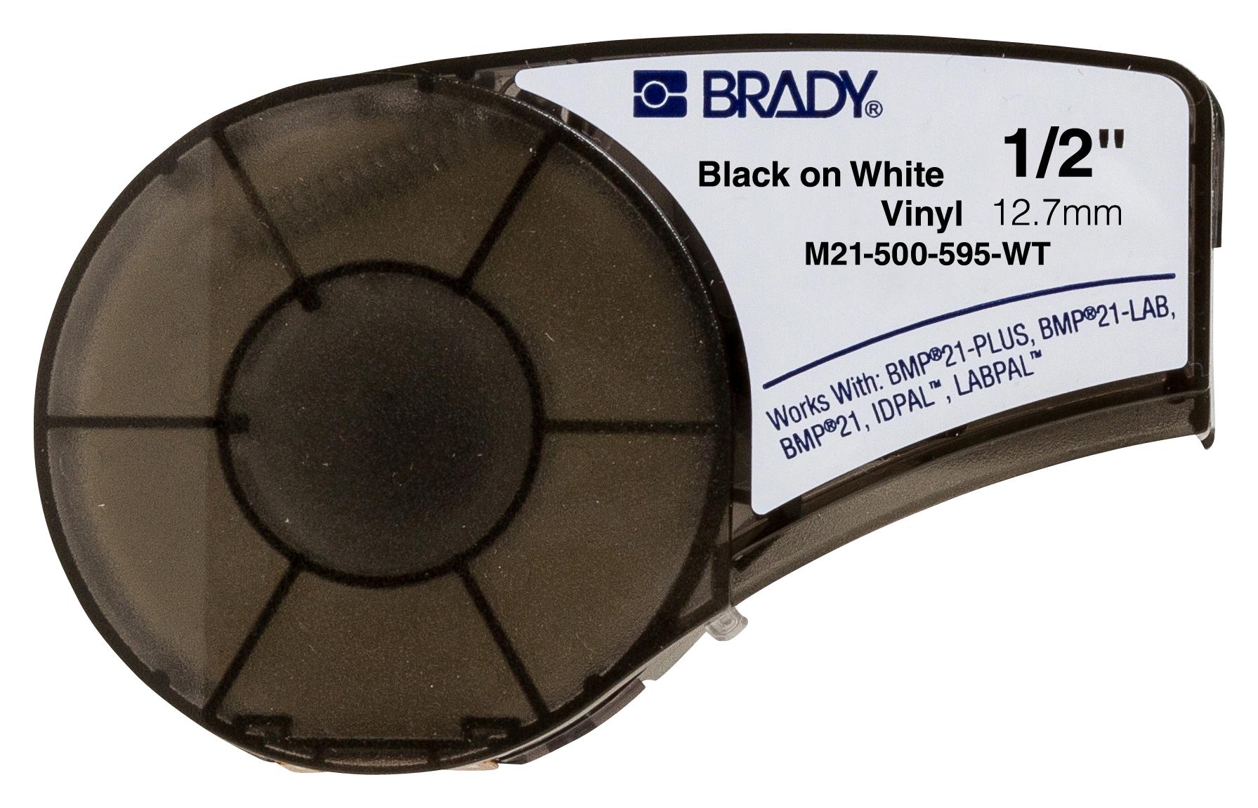M21-500-595-WT TAPE, 12.7MM X 6.4M, VINYL FILM, BLK/WHT BRADY
