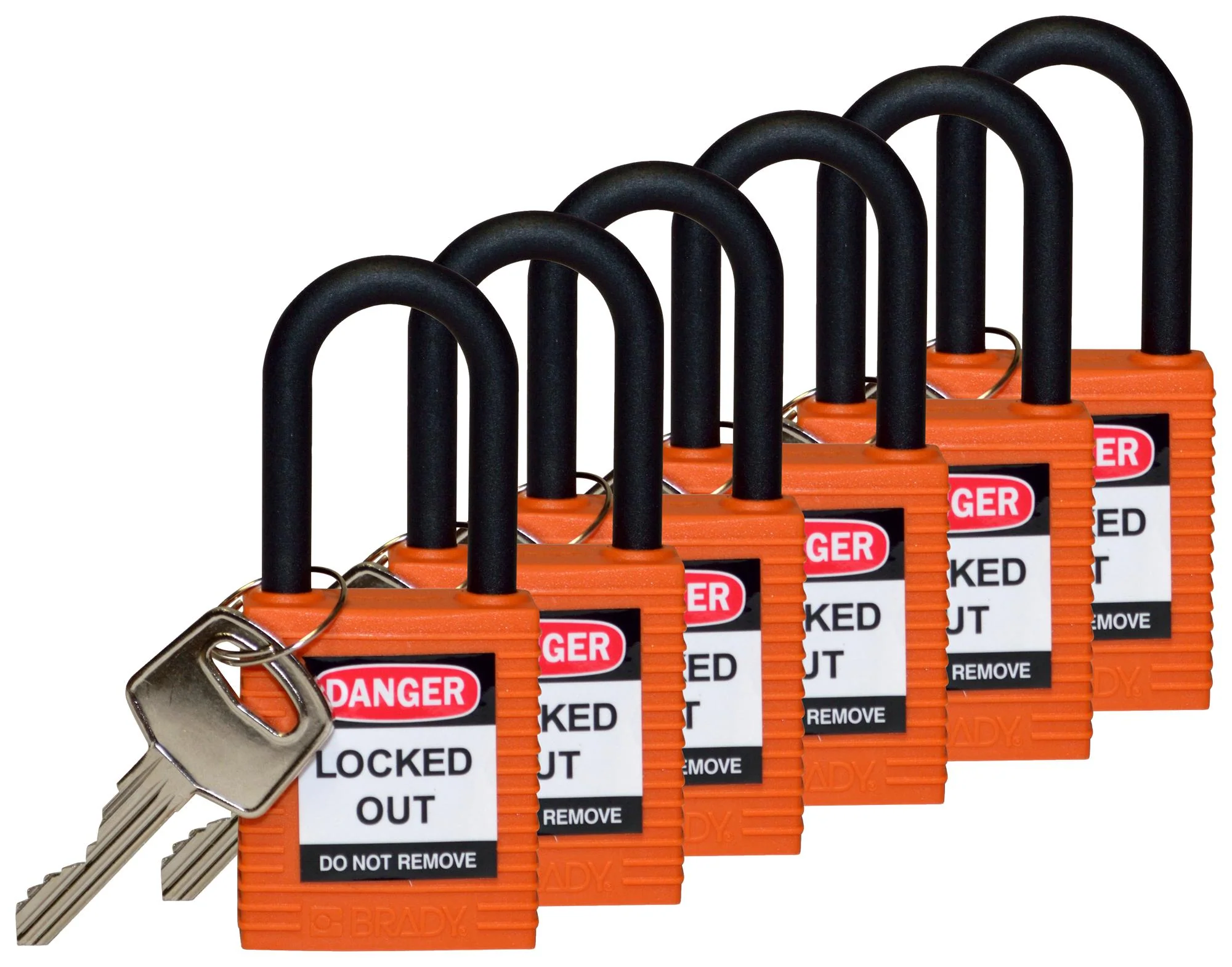 SFTY PADLOCK NYLON 38MM SHA ORANGE 6/PAC SAFETY PADLOCK, NYLON, 38.1MM, ORANGE BRADY