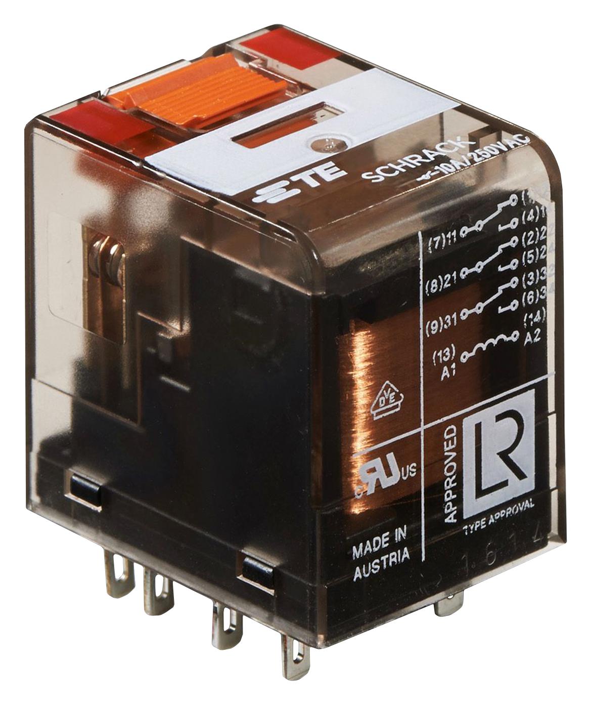 PT370524 POWER RELAY, 3PDT, 110VDC, 10A, SOCKET SCHRACK - TE CONNECTIVITY
