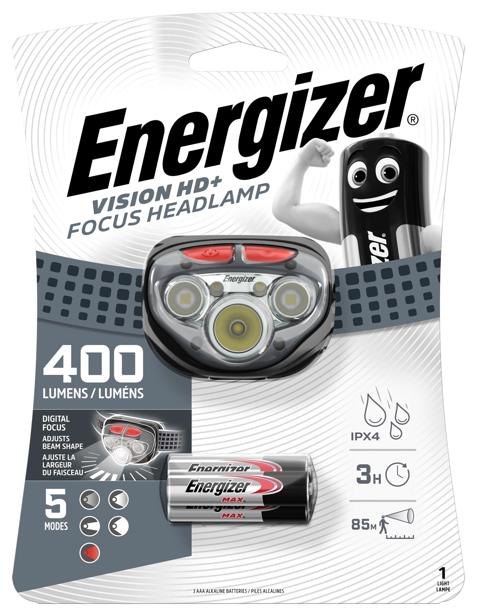 E300280702 HEAD LIGHT, 400LM, 85M/LED, 3 X AAA BATT ENERGIZER