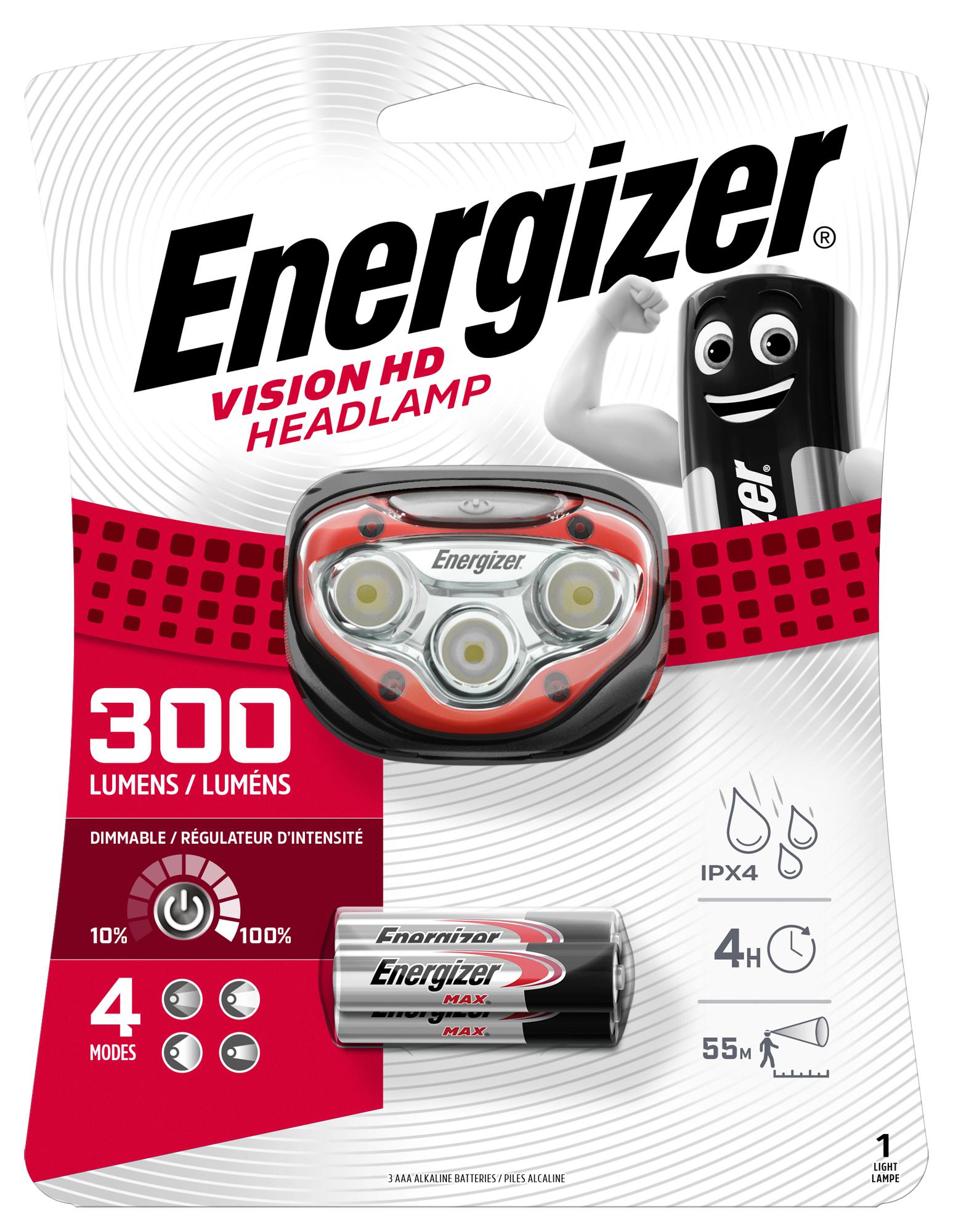 E300280502 HEAD LIGHT, 300LM, 55M, LED, 3 X AAA BAT ENERGIZER