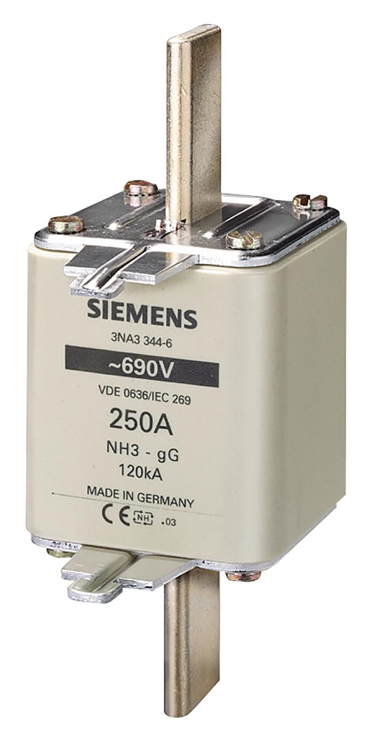 3NA3344-6 HRC FUSE, 250A, 690VAC/440VDC, BLADE TAG SIEMENS
