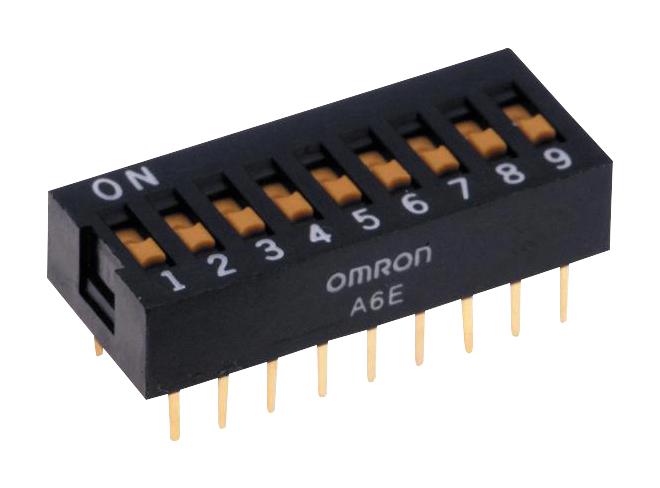 A6E-9104-N DIP SW, SPST, 0.025A, 24V, 9POS, THT OMRON