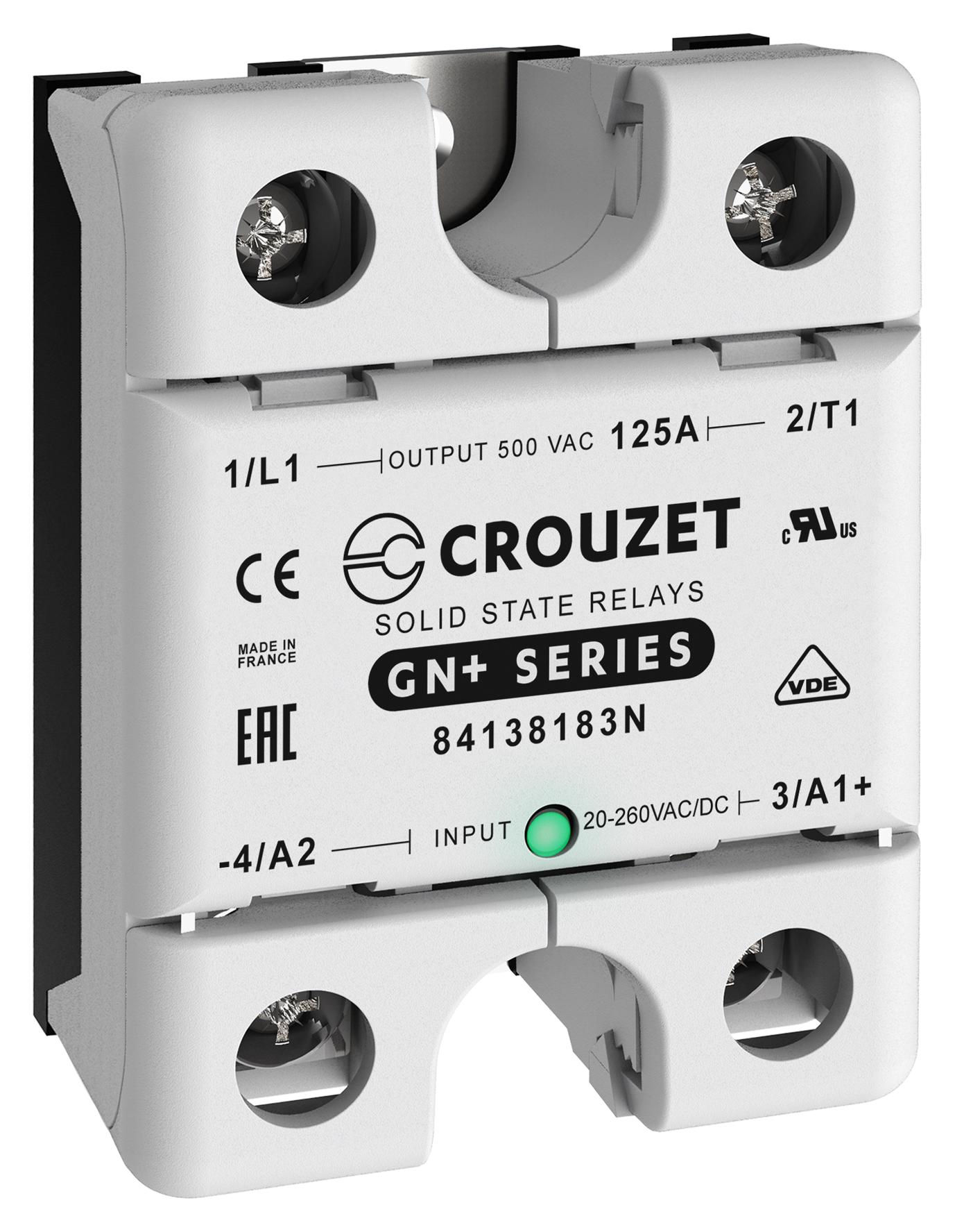 84138183N SOLID STATE RELAY, 125A, 24-500VAC/PANEL CROUZET