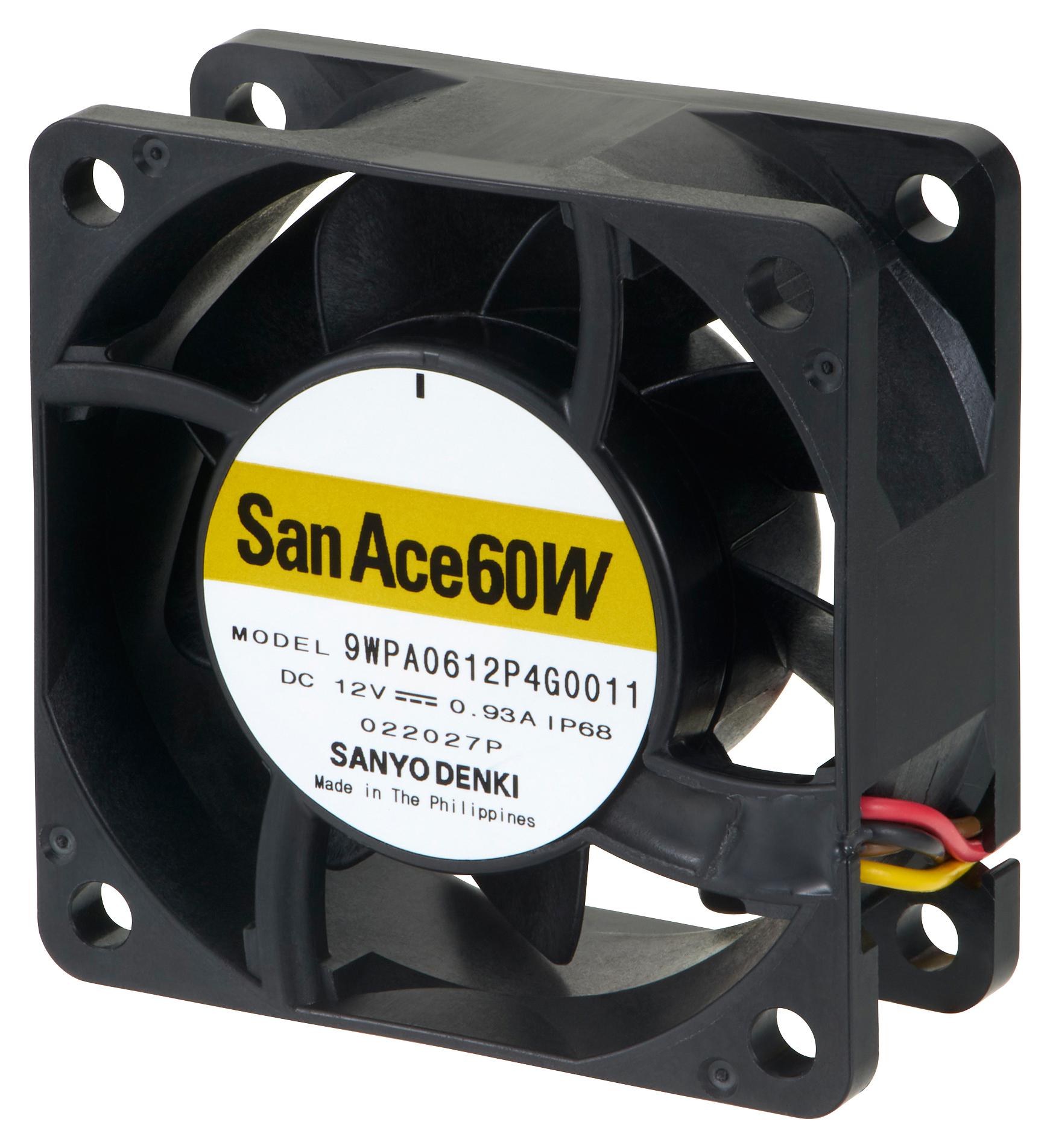 9WPA0612P4G001 AXIAL FAN, 53.7CFM, 56DBA, 11.16W, 12VDC SANYO DENKI