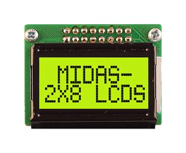 MC20805B6W-SPTLY3.3-V2 LCD DISPLAY, COB, 8 X 2, STN, 3.3V MIDAS